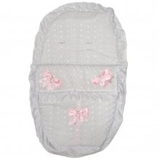 Broderie Anglaise White/Pink Car Seat Footmuff/Cosytoes With Bows & Lace